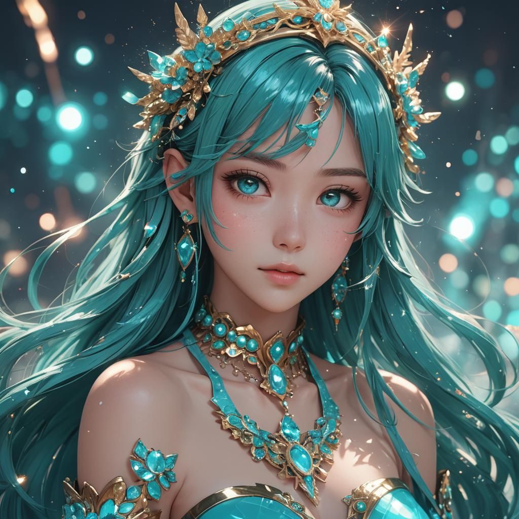 Sparkly Turquoise Abstract in 3D Anime Style