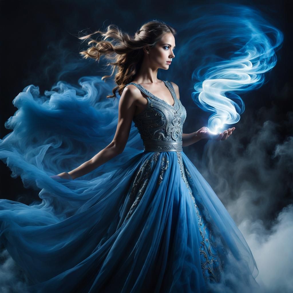 Ethereal Air Elemental Woman Conjuring a Tornado