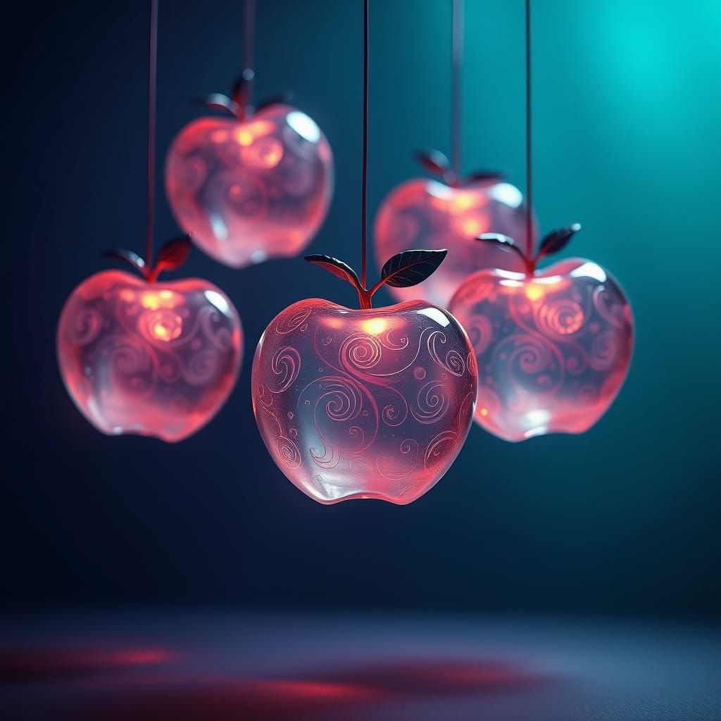 Luminous Glass Apples in Ethereal Light