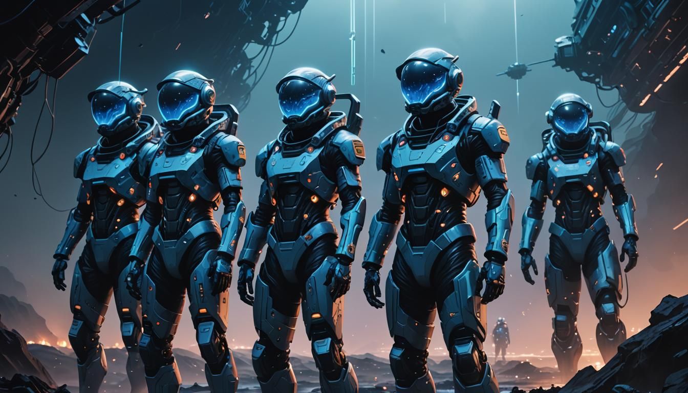 Astronauts on Alien Planet in Cyberpunk Anime Style