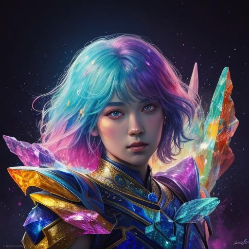 Cosmic Heart Crystal: Hyperrealistic Splash Art