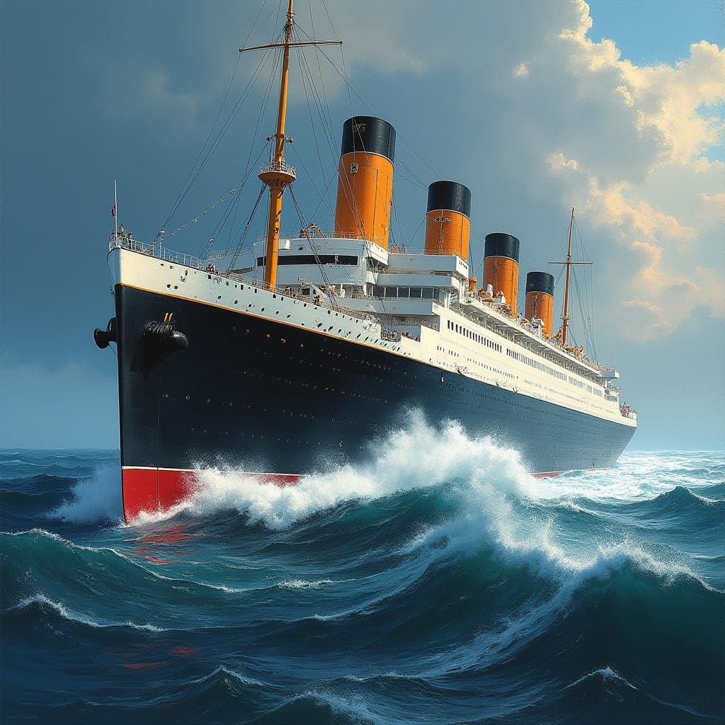 Majestic Three-Funnel Ocean Liner in the Style of 1930s Mari...