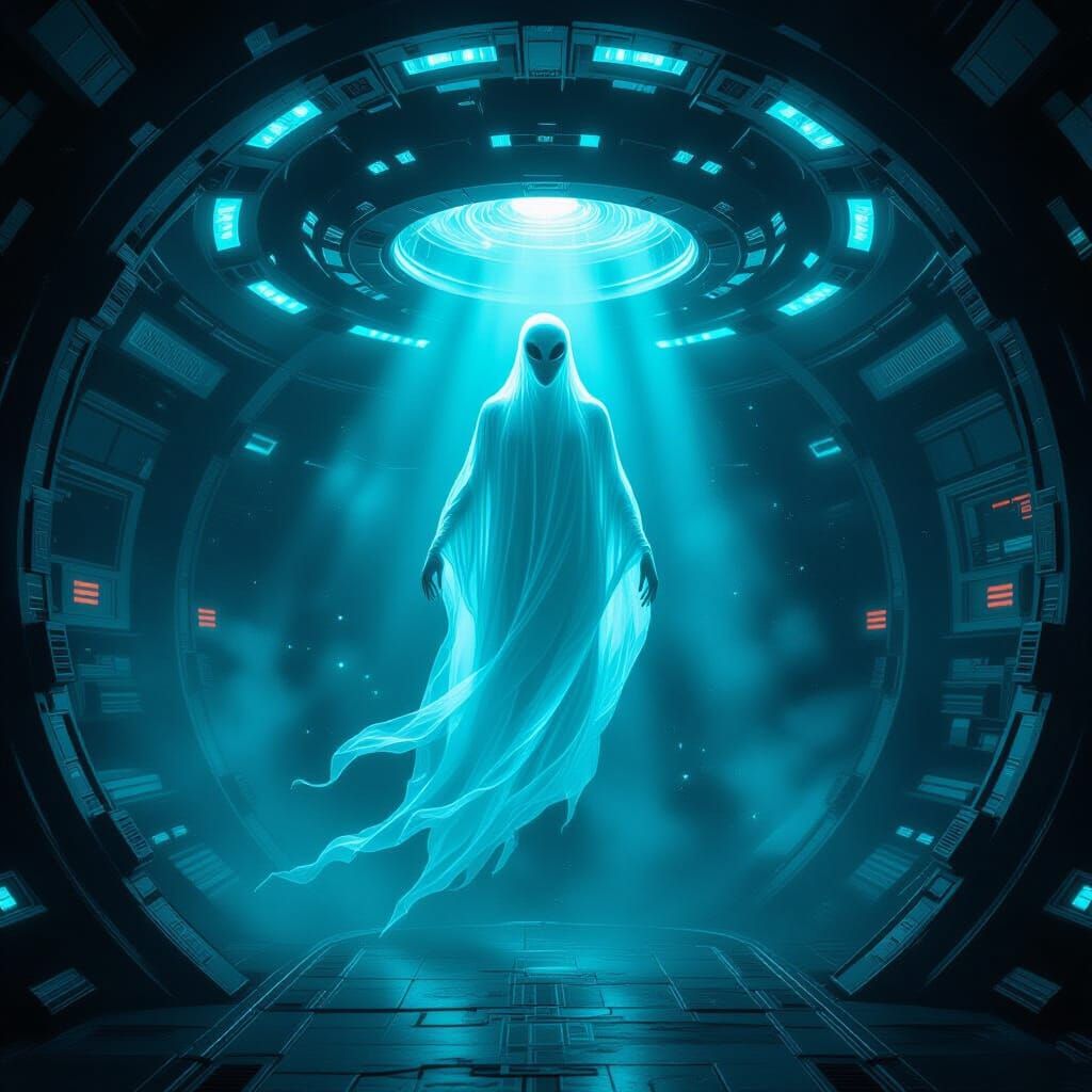 Spectral Alien Ghost Emerges From Eerie UFO Interior