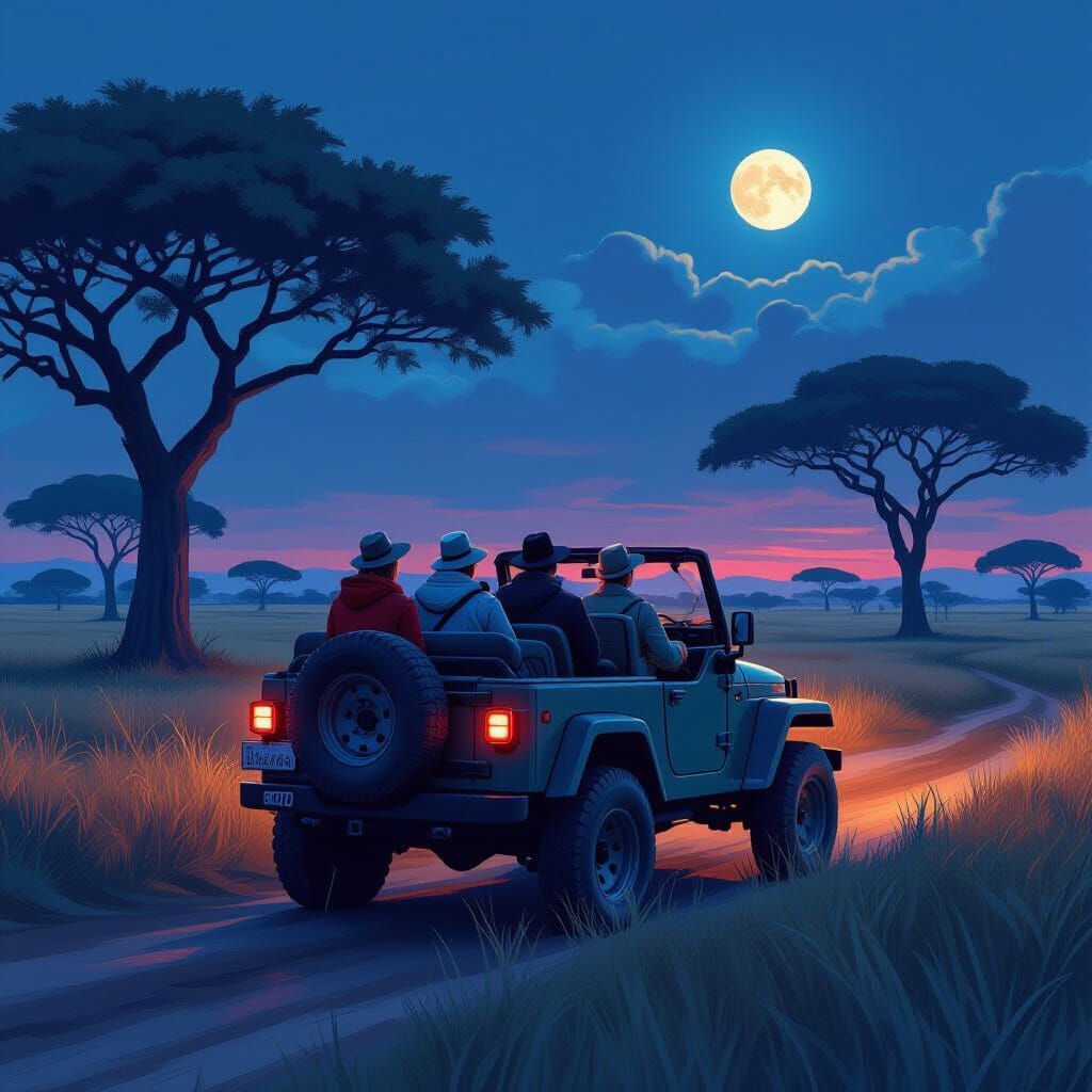 Moonlit Savannah Night Safari Adventure
