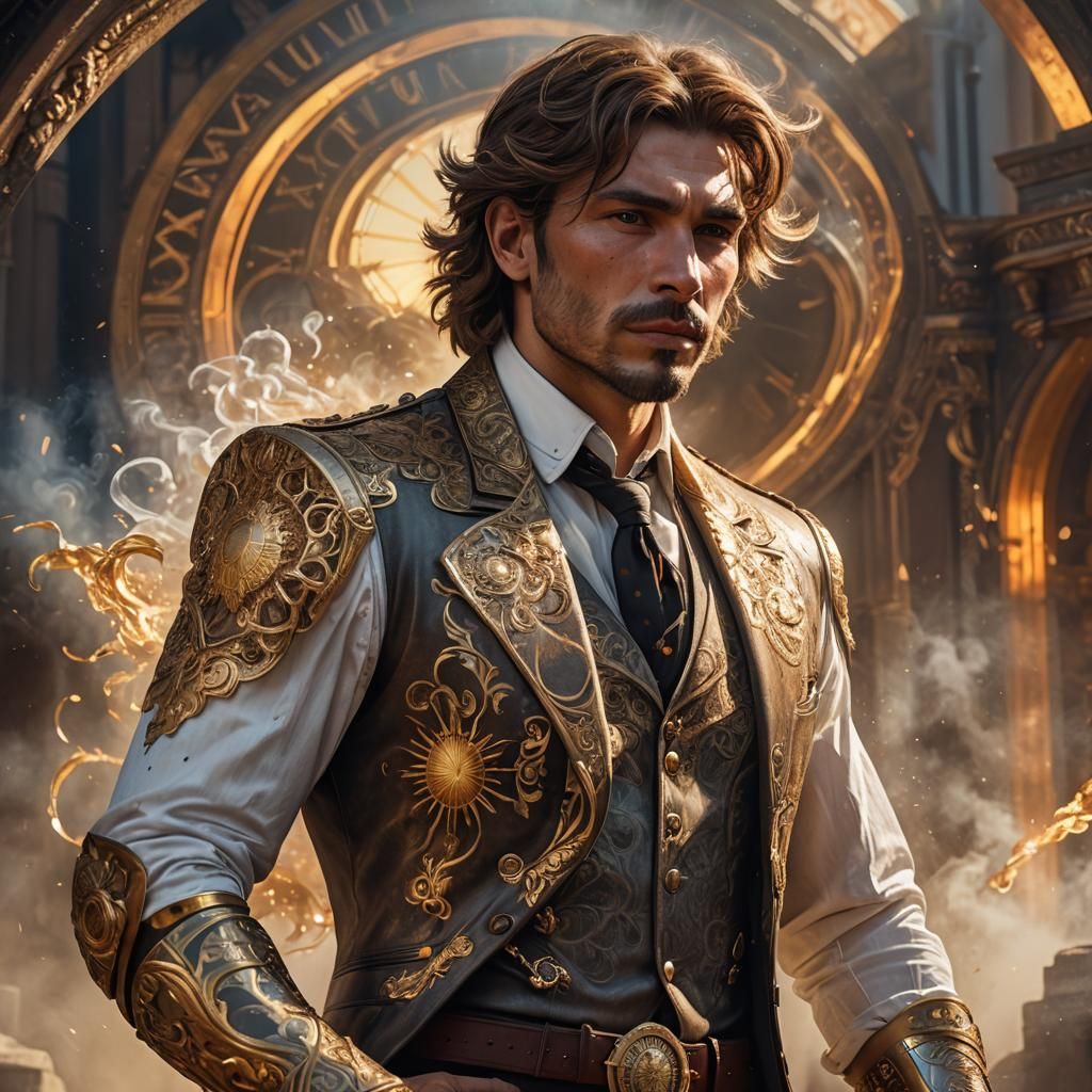 Man with Sun Tattoo in Dynamic Lighting