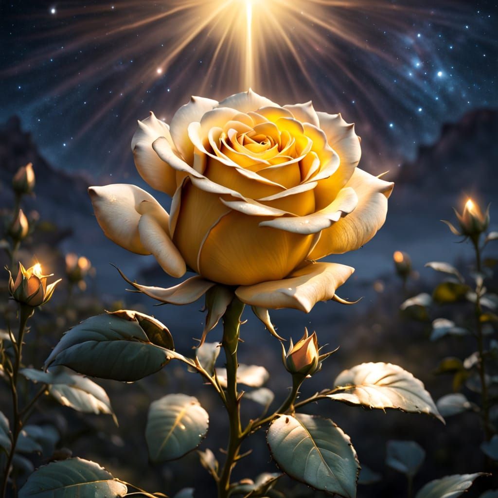 Radiant Golden Rose Transforms Into Stars