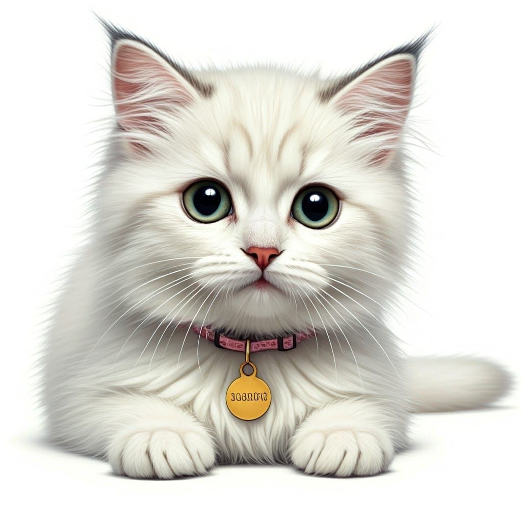 "Realistic woolly kitten with big beady eyes; cute little ki...