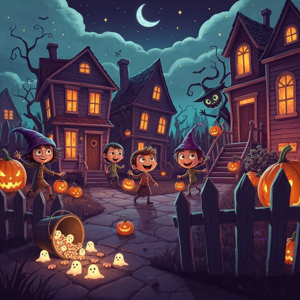 Whimsical Halloween Night with Glowing Jack-o'-Lanterns