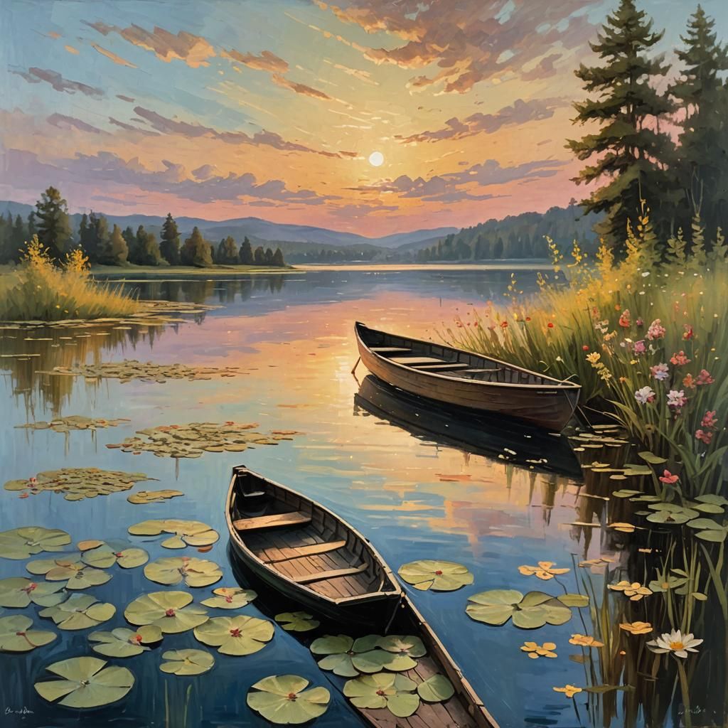 Sunset Lake: An Impressionistic Oil Painting