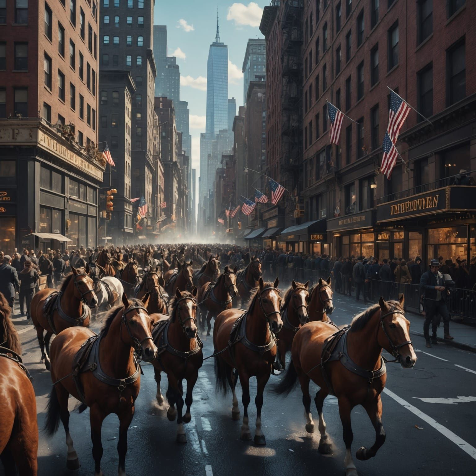 Horses Gallop Through Manhattan: Detailed Matte Painting