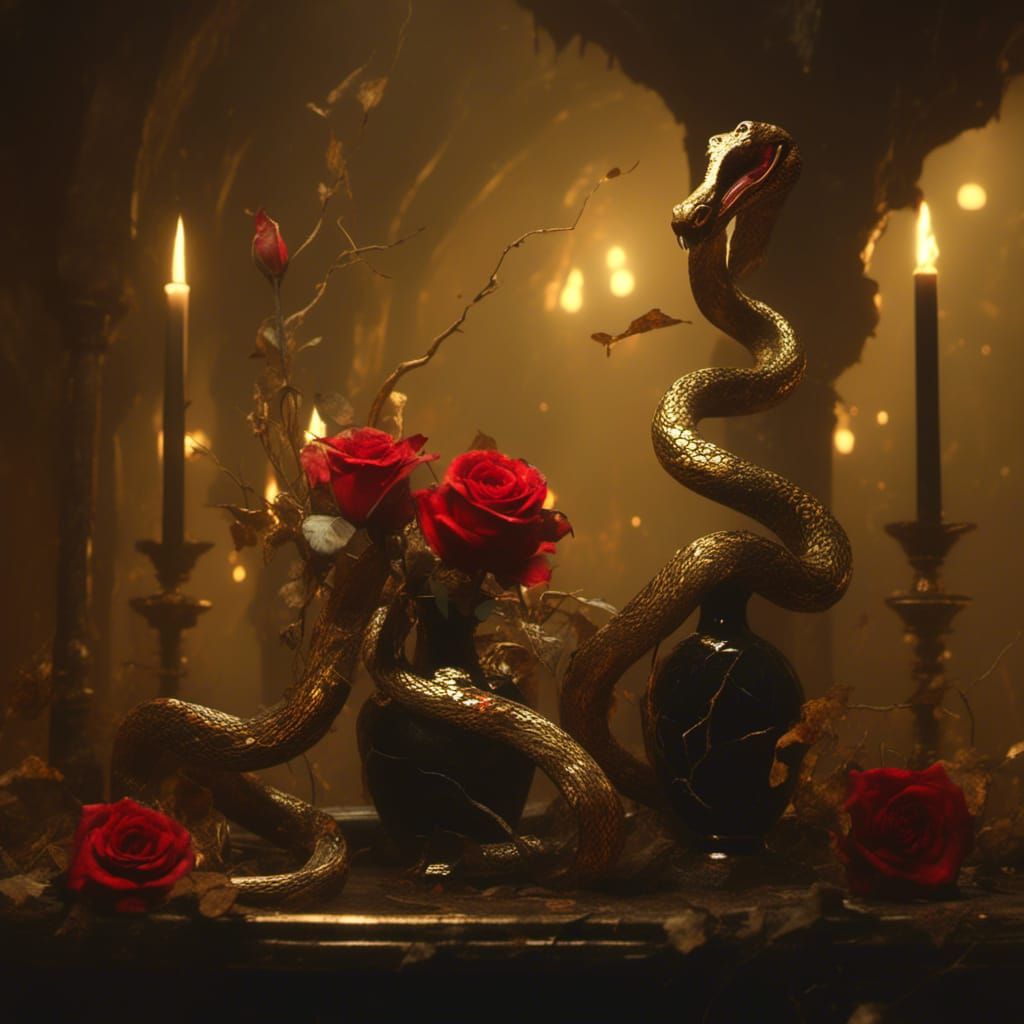 Golden Snakes and Roses: Dark Fantasy Concept Art