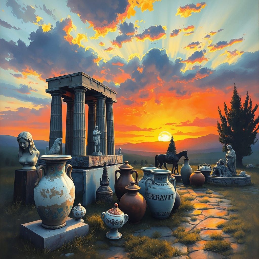 Gouache Masterpiece of Ancient Greek Artifacts