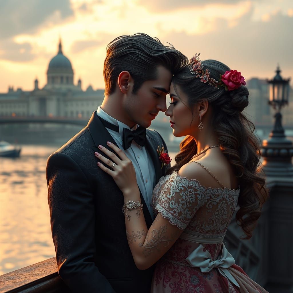 Romantic Lovers Portrait in Fantasy Realism Style