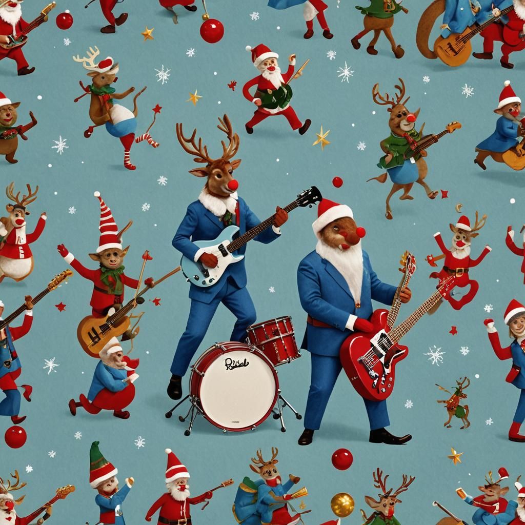 Rudolf and Elves Rocking Christmas at North Pole