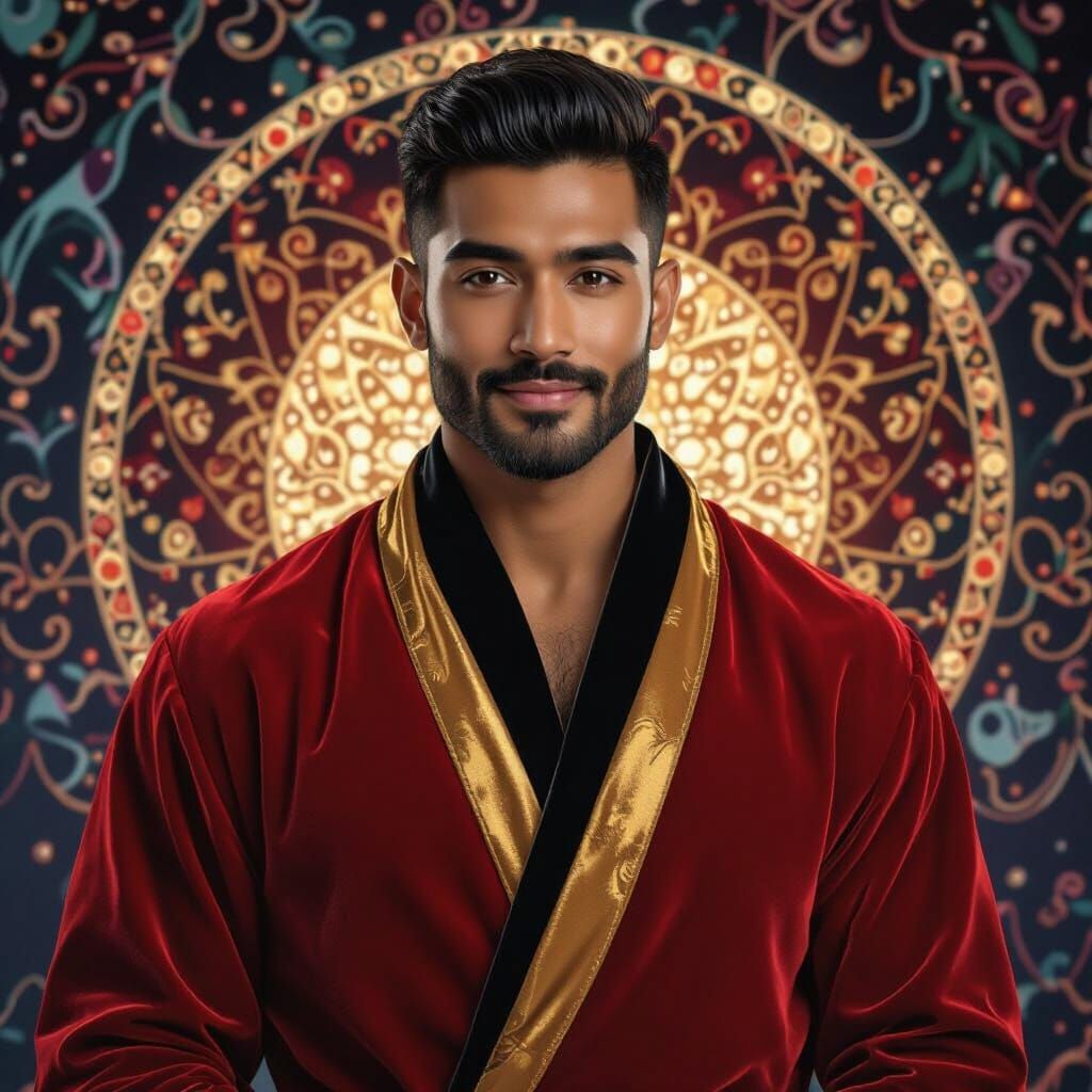 Radiant Man with Golden Halo in Klimt Style