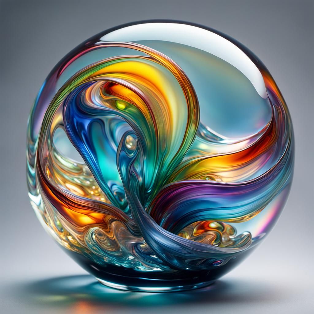 Iridescent Multicolored Blown Glass Abstract Art