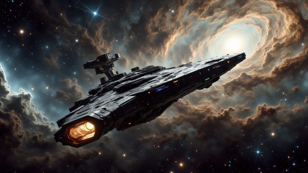 City-Sized Battleship Patrols Deep Space Nebula