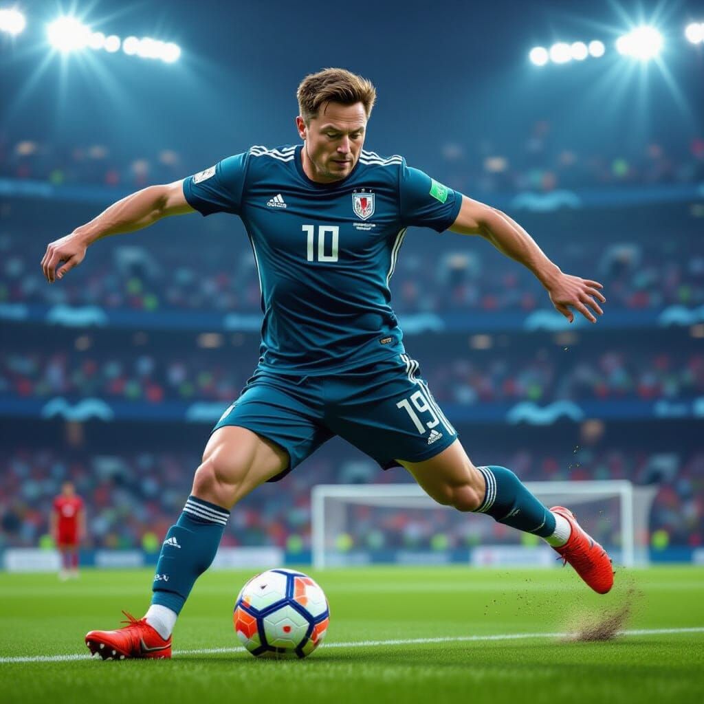 Elon Musk Scores Goal in Futuristic Art Style