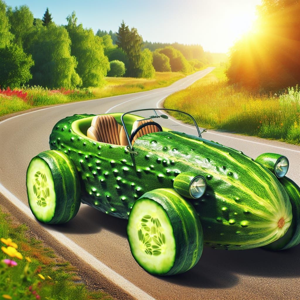 Cucumber Car Cruises Down Summer Road