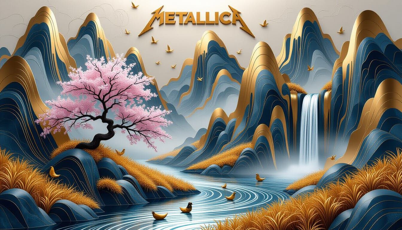 Elegant 3D Embossed Wallpaper: Abstract Metallic Landscape