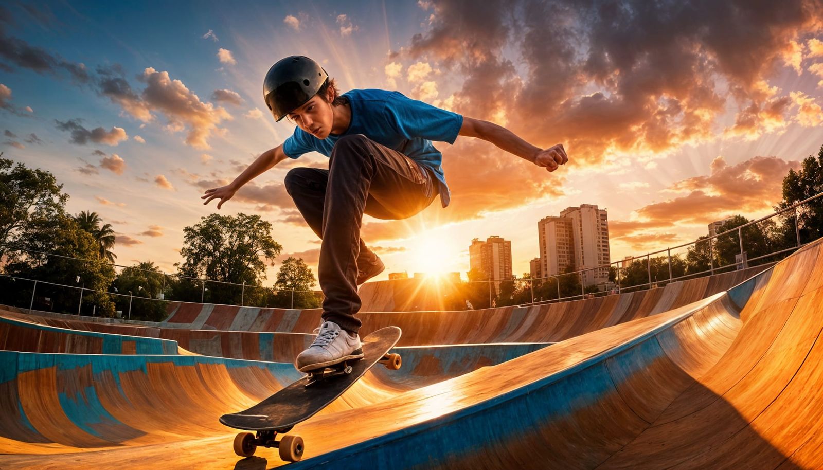Dynamic Skateboarder Sunset: Hyperrealistic 4K Image