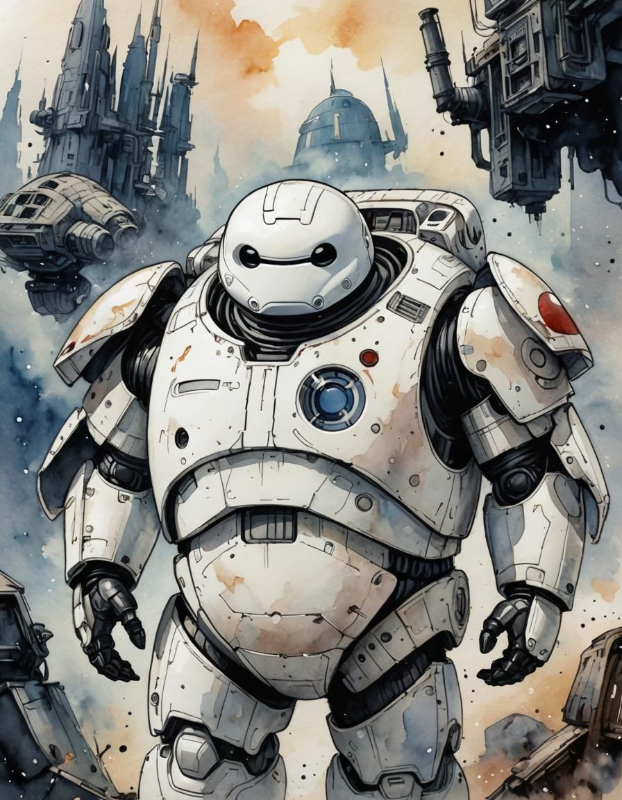 Baymax in Star Wars as Watercolor Illustration
