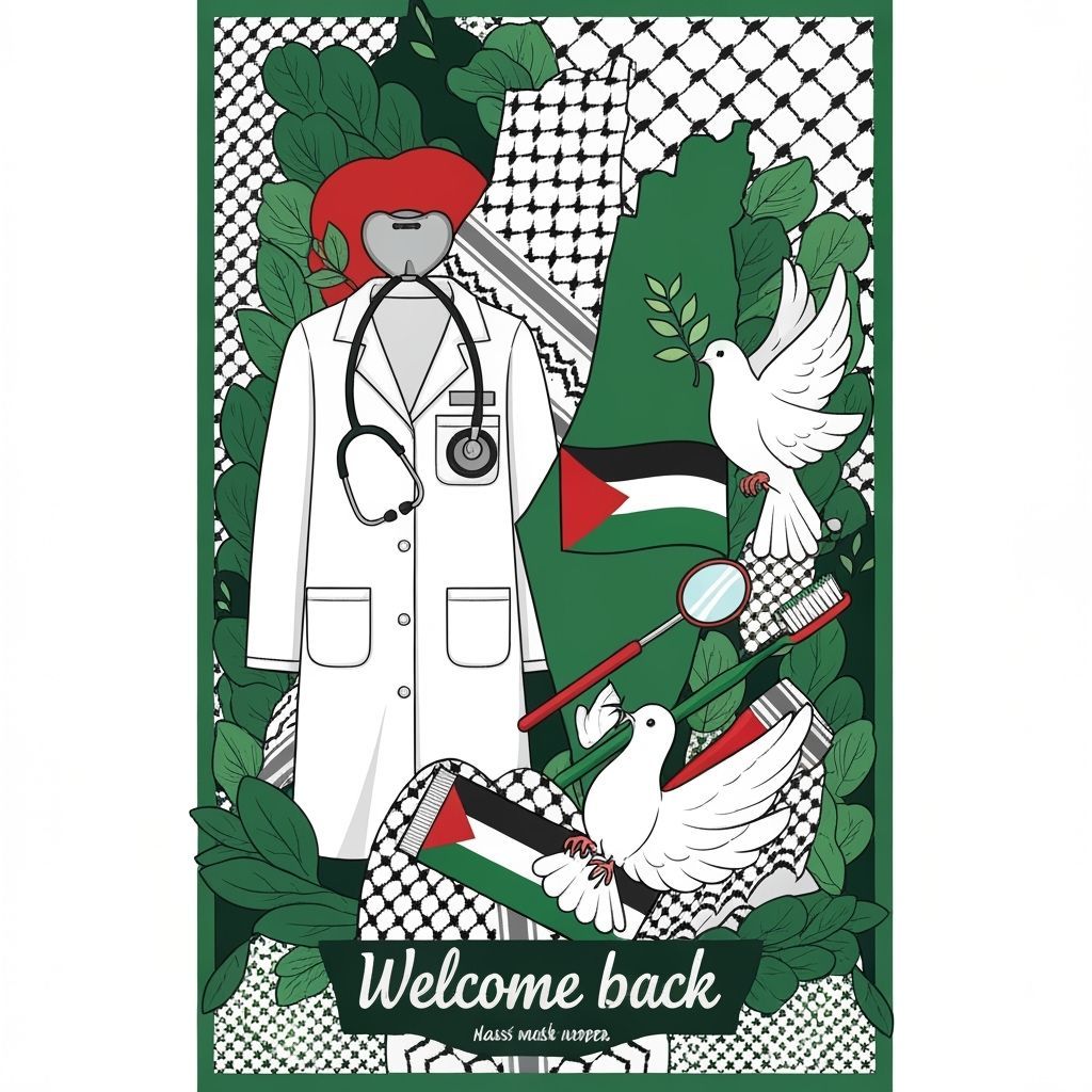 Palestinian Dentist Office Welcome Poster with Cultural Symb...