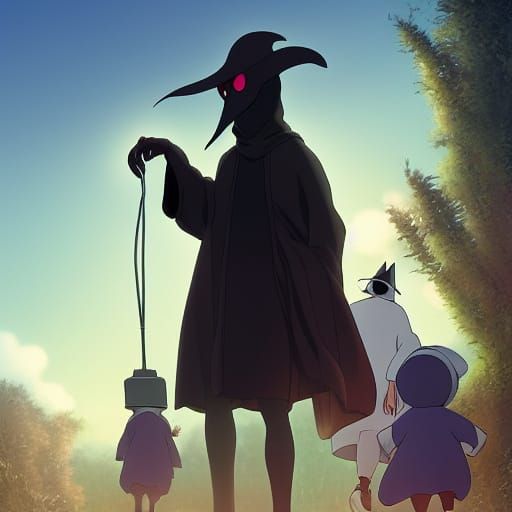 Plague Doctor Trick-or-Treating in Anime Style
