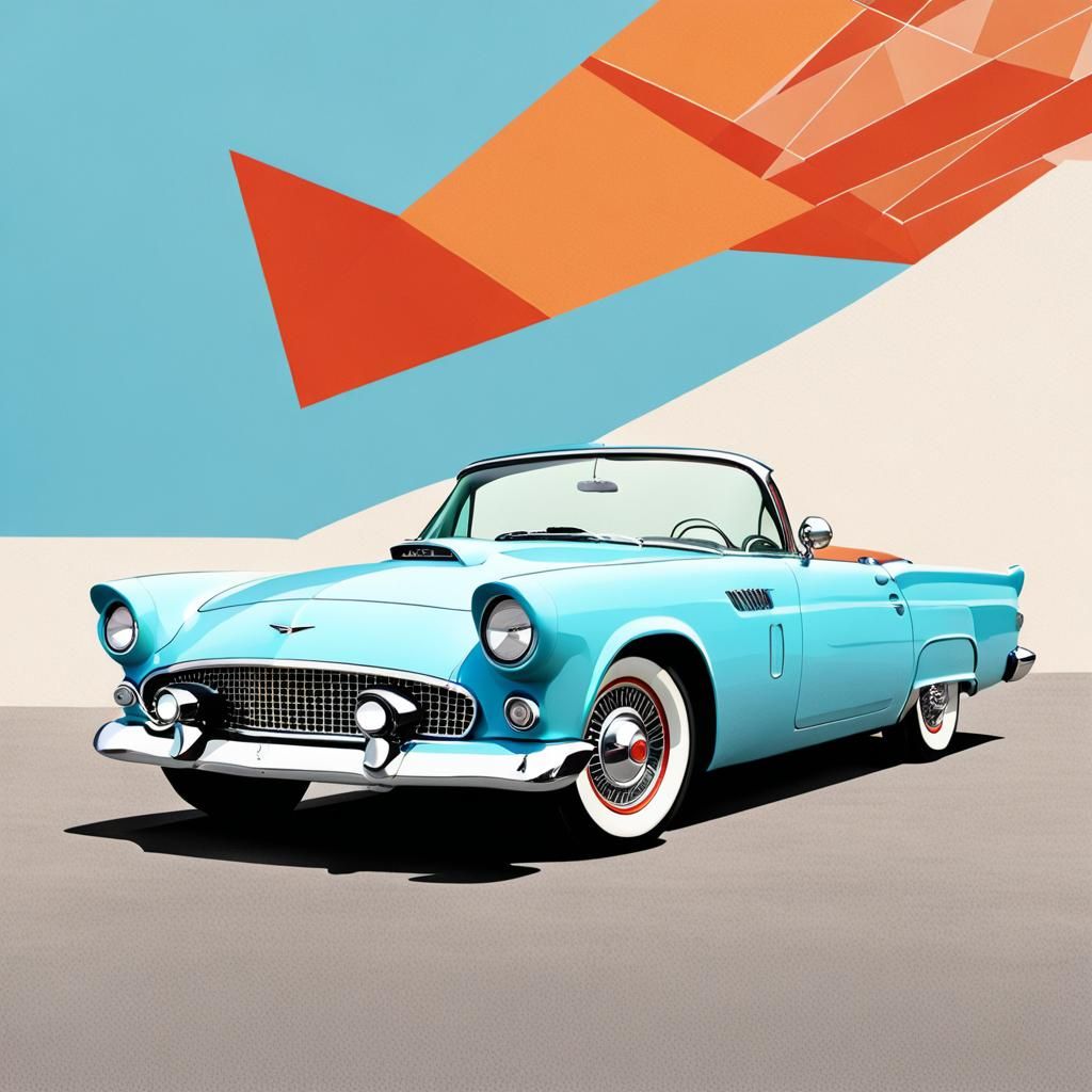 Vintage 1955 Ford Thunderbird in Sky Blue with Mid-Century M...