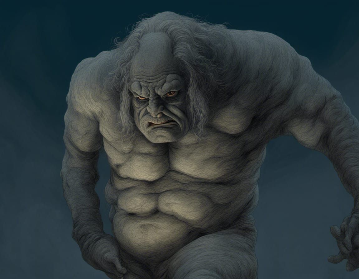 Creepy Bald Ogre in Dark Gothic Horror Style
