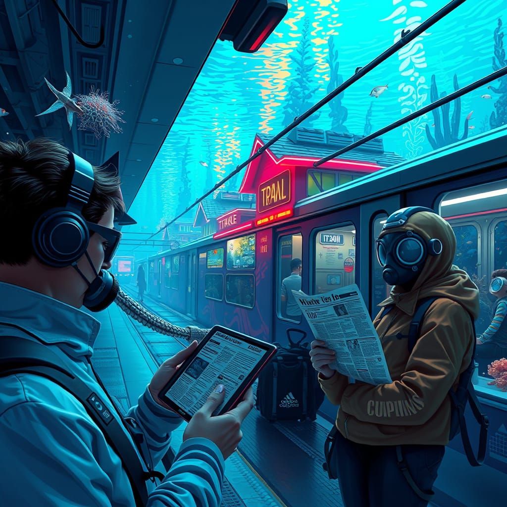 Neon Underwater City: Futuristic Commute