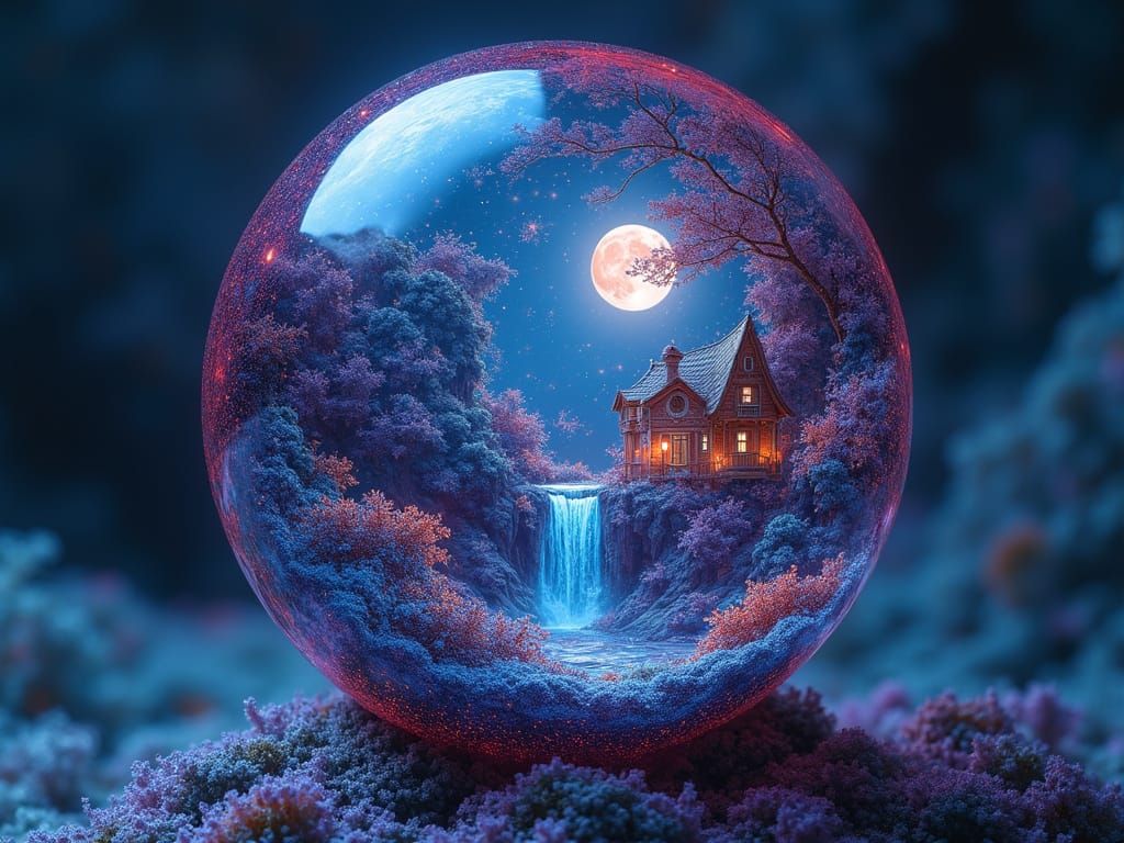 Surreal Iridescent Sphere Reveals Dreamlike Landscape in Vib...