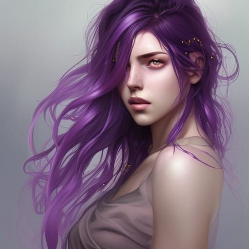 Purple Hair Portrait in Art Nouveau Style