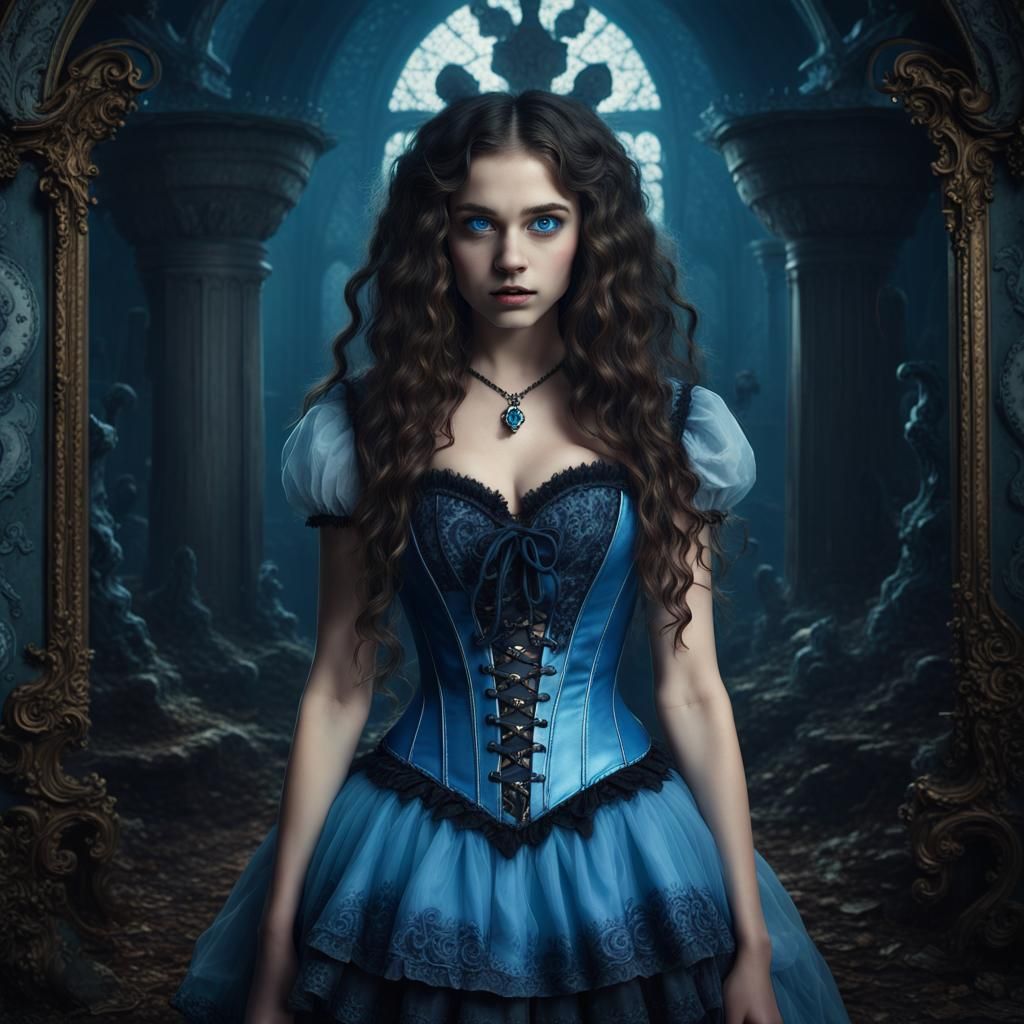 Gothic Alice in Wonderland with Haunted Expression
