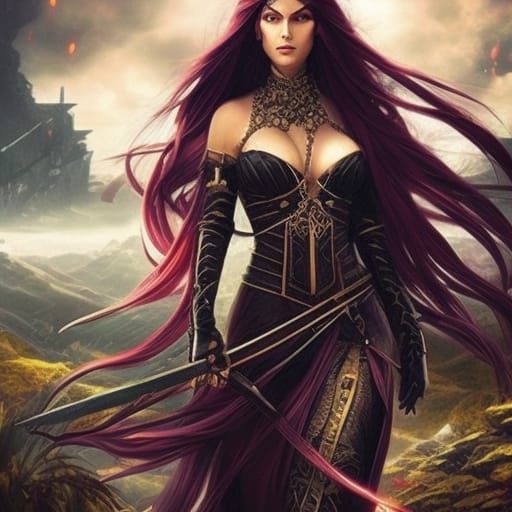 Goddess of War Portrait in Steampunk Style