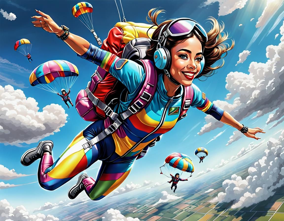 Retrofuturistic Venezuelan Skydiver in Comic Book Art