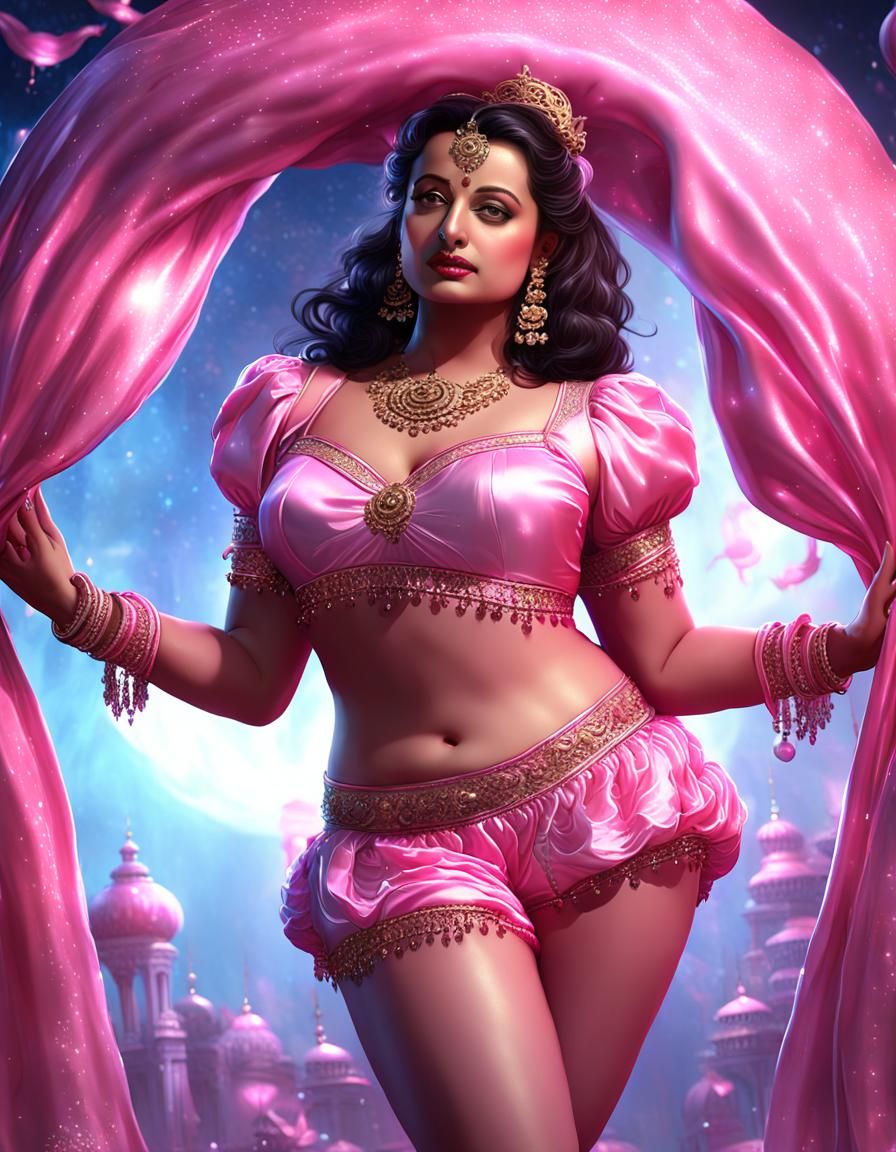 Curvy Goddess in Pink Bloomers, Dark Fantasy Art
