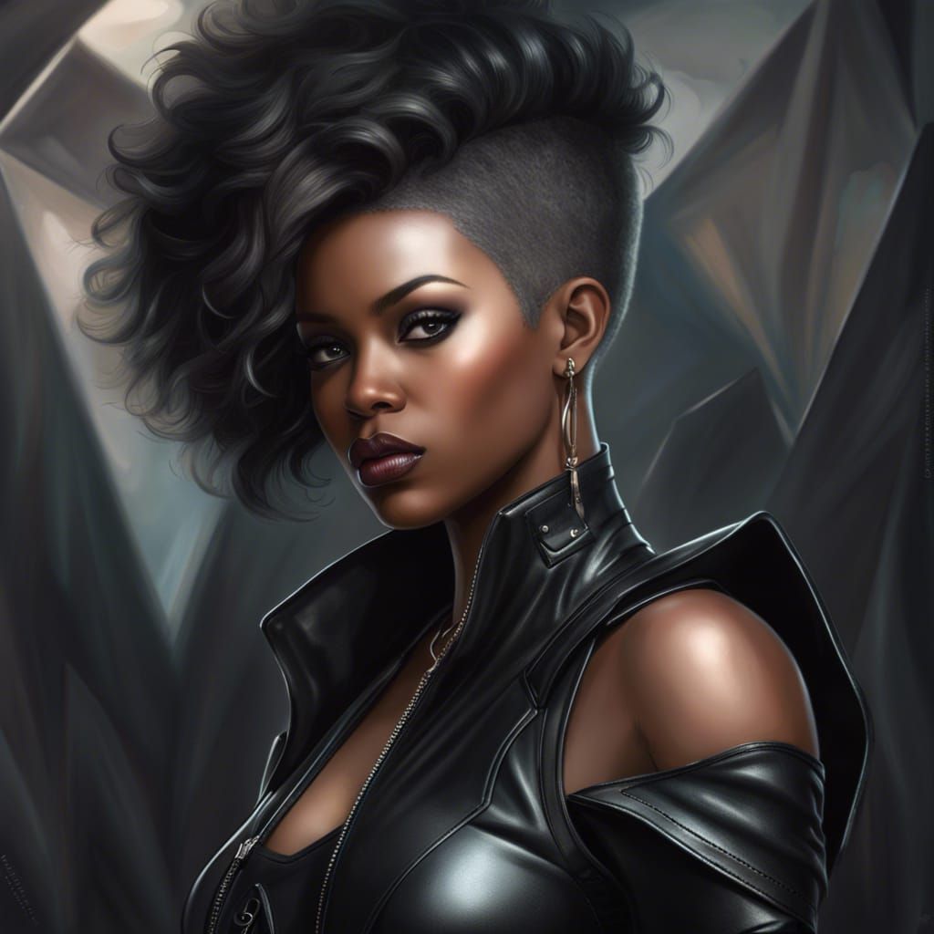 Hard Rock Goddess in Leather, Hyper-Detailed Digital Art