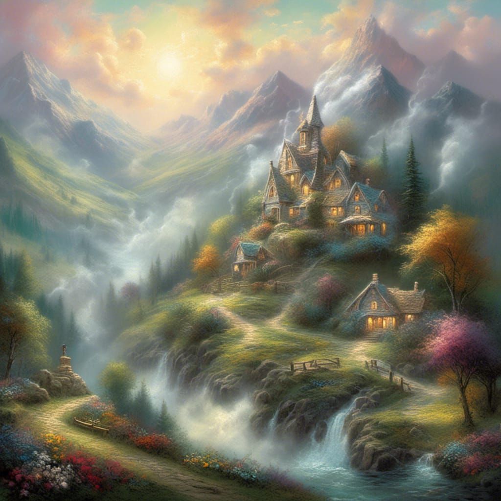 Ethereal Fantasy Landscape in Chalk Art Style