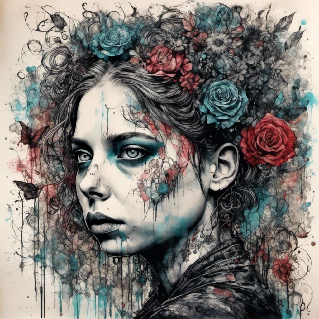 Grunge Gothic Floral Fairytale Poster in Burton Style