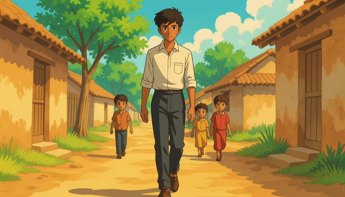 Inspirational Indian Teen Boy on Village Path