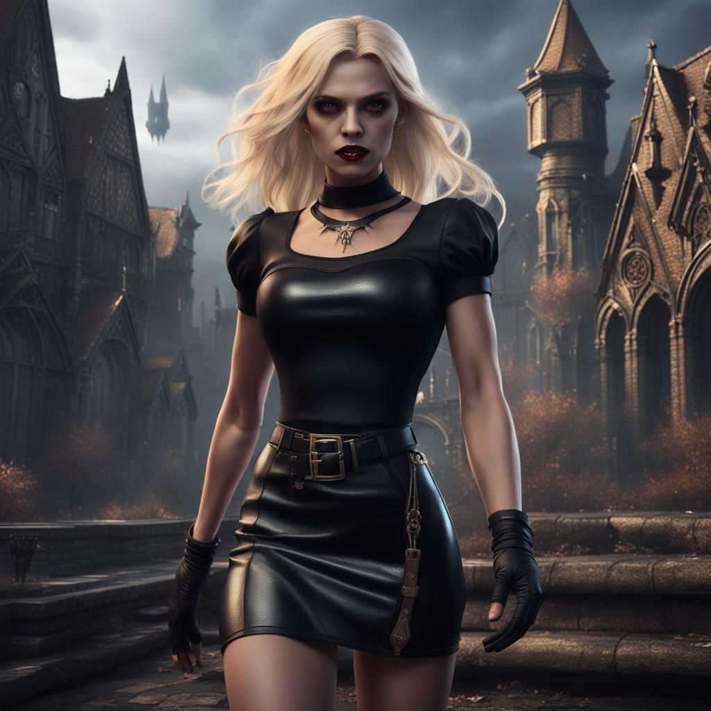 Blonde Vampire in Latex: Fantasy Art