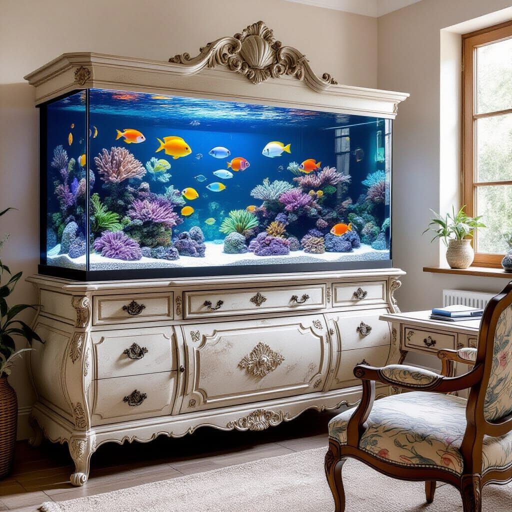 Designer Home Office with Coral Reef Aquarium