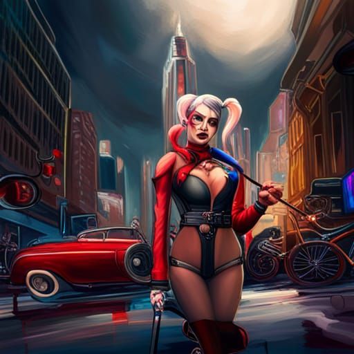 Harley Quinn as Tarot Card: Detailed Oil Painting