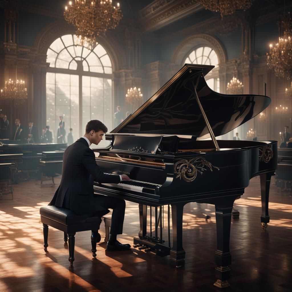 Men Playing Piano in Detailed Fantasy Art