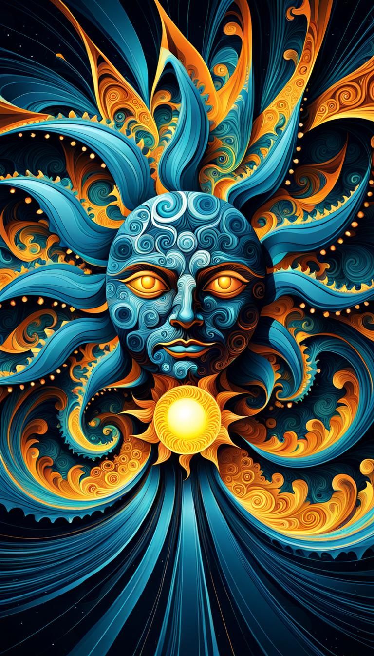 Abstract Fractal Sun with Zentangle Elements