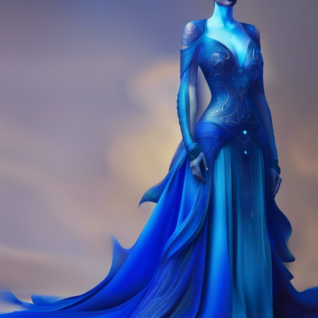 Ethereal Cobalt blue met gala dress with Electric blue accen...