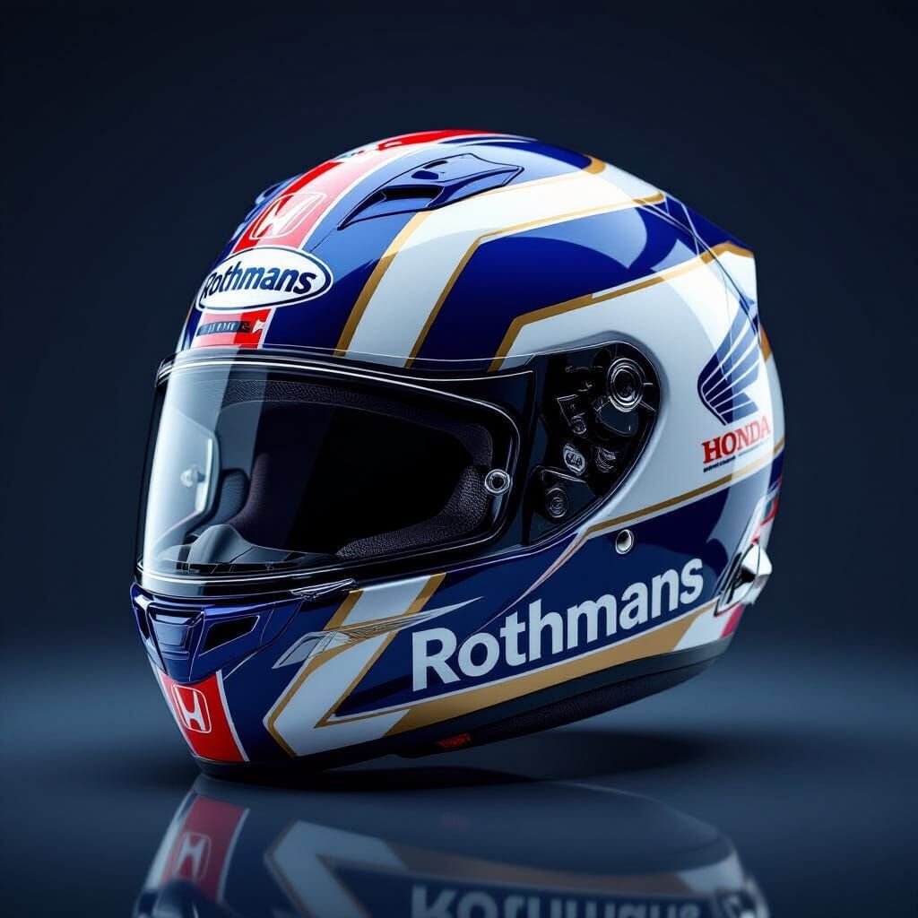 Rothmans Honda Racing Motorcycle Helmet Photorealistic Art