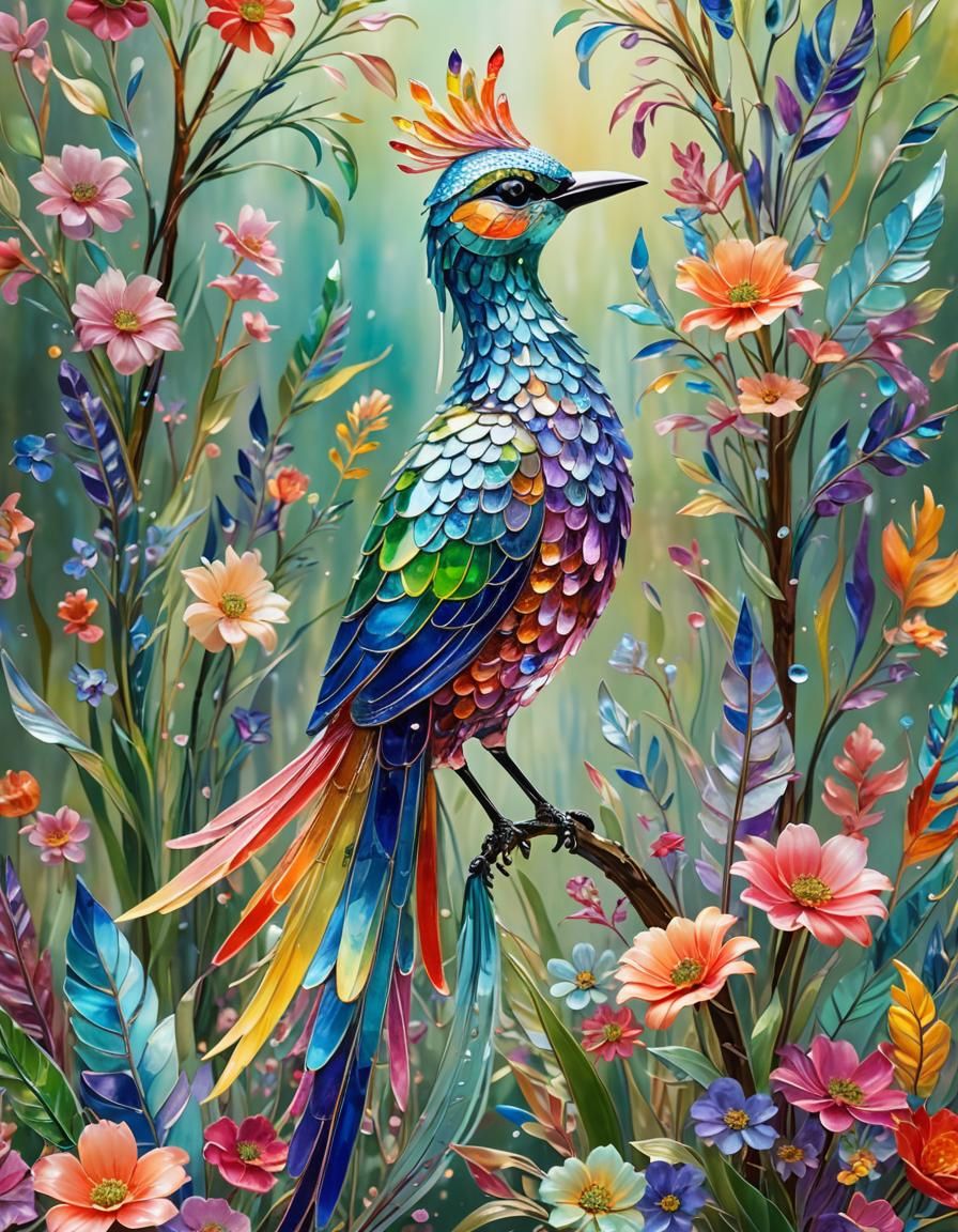 Crystal Bird in Fauvism Style Garden
