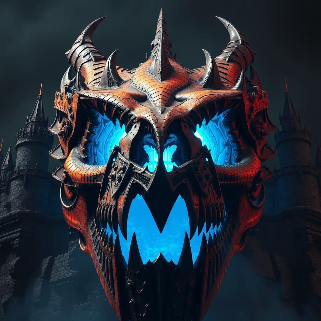 Dragon Skull Metal Castle in Dark Fantasy Style